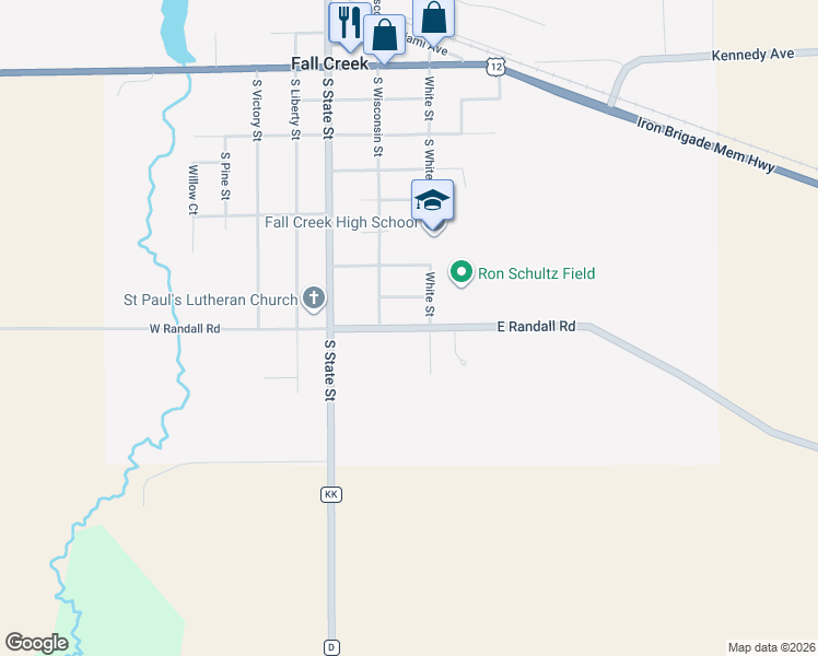 map of restaurants, bars, coffee shops, grocery stores, and more near 200-298 E Randall Rd in Fall Creek
