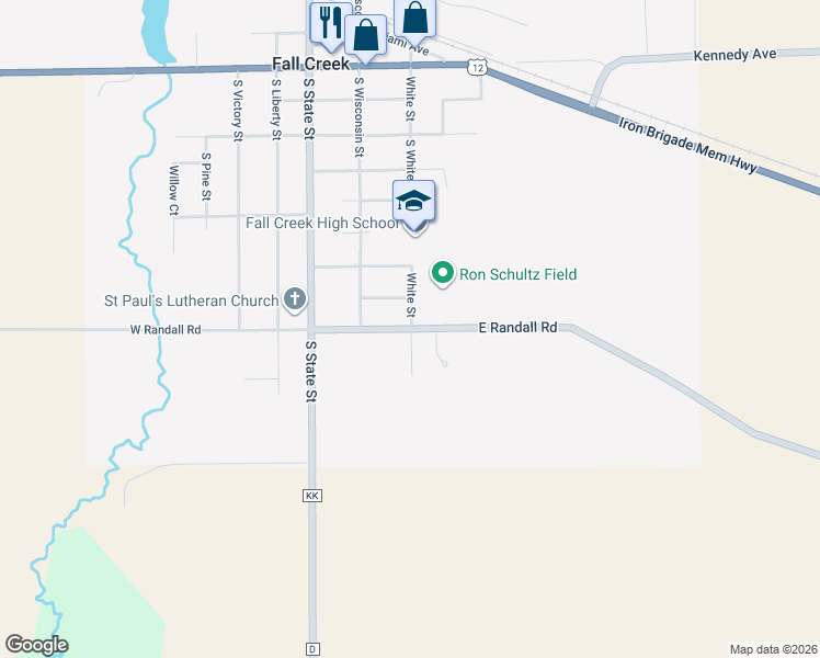 map of restaurants, bars, coffee shops, grocery stores, and more near 298 E Randall Rd in Fall Creek