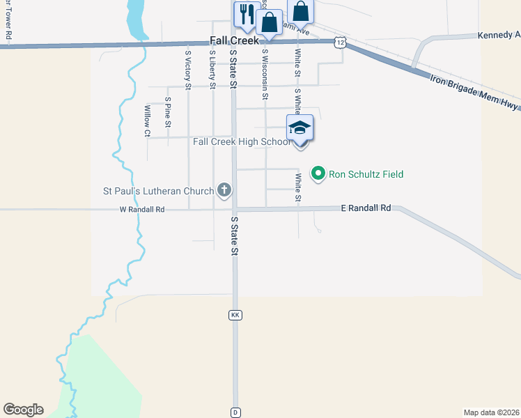 map of restaurants, bars, coffee shops, grocery stores, and more near 200-298 E Randall Rd in Fall Creek