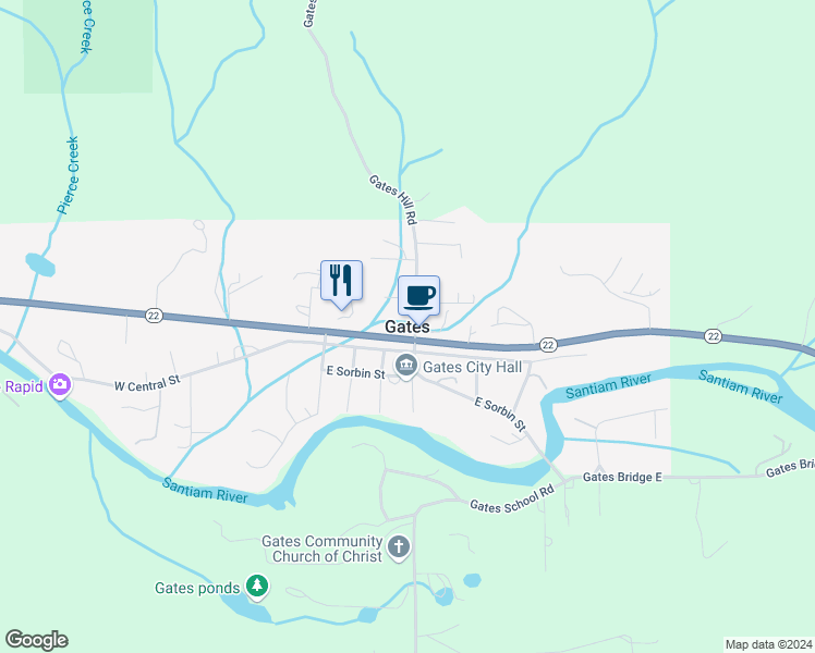 map of restaurants, bars, coffee shops, grocery stores, and more near in Gates