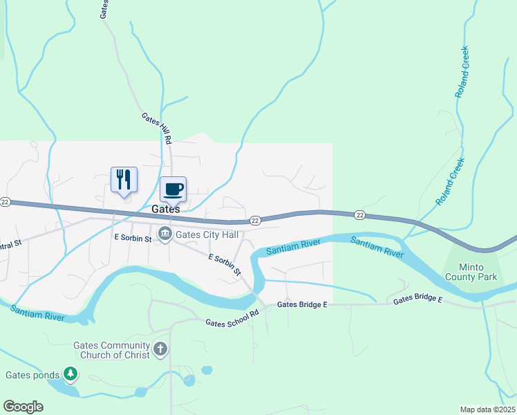 map of restaurants, bars, coffee shops, grocery stores, and more near 318 Thistledown Lane in Gates