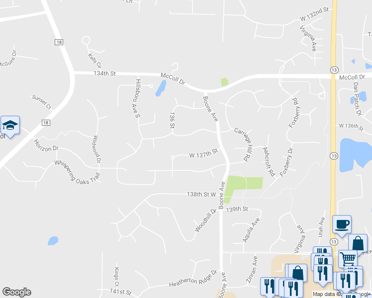 map of restaurants, bars, coffee shops, grocery stores, and more near 9002 West 137th Street in Savage