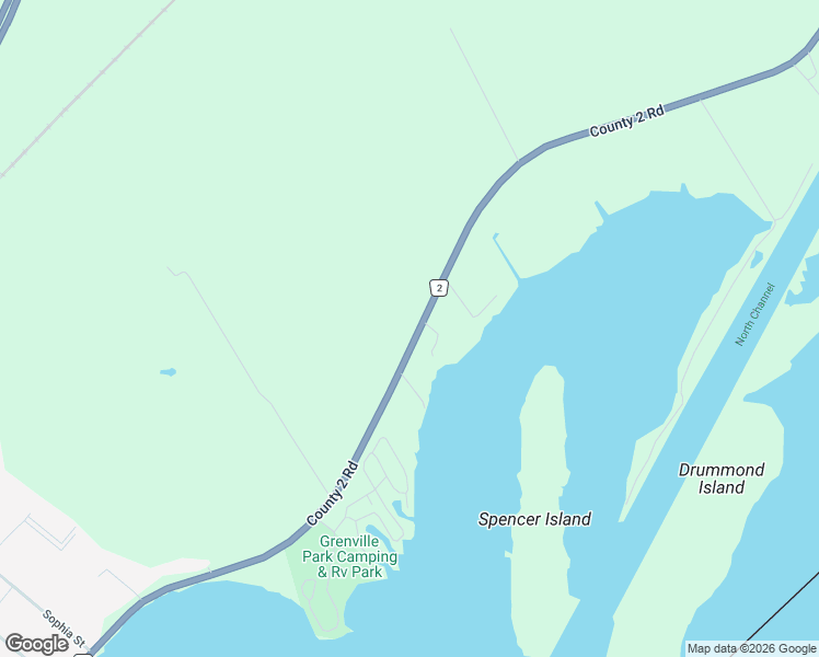 map of restaurants, bars, coffee shops, grocery stores, and more near 2214 County Road 2 in Leeds and Grenville United Counties