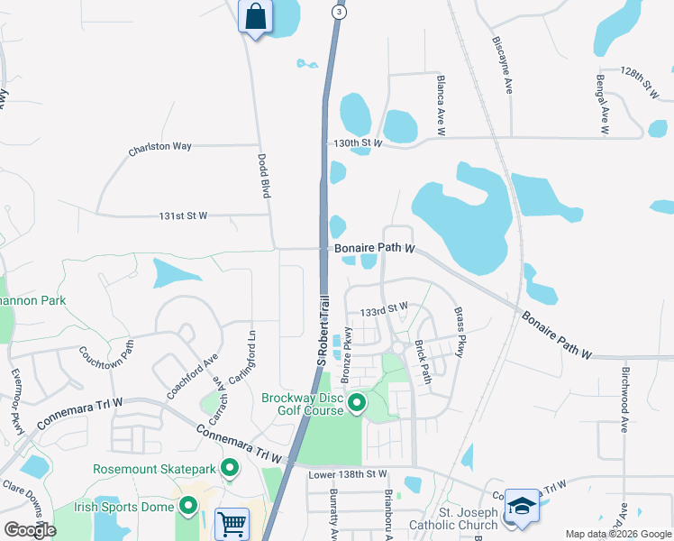 map of restaurants, bars, coffee shops, grocery stores, and more near 13215 Bronze Court in Rosemount