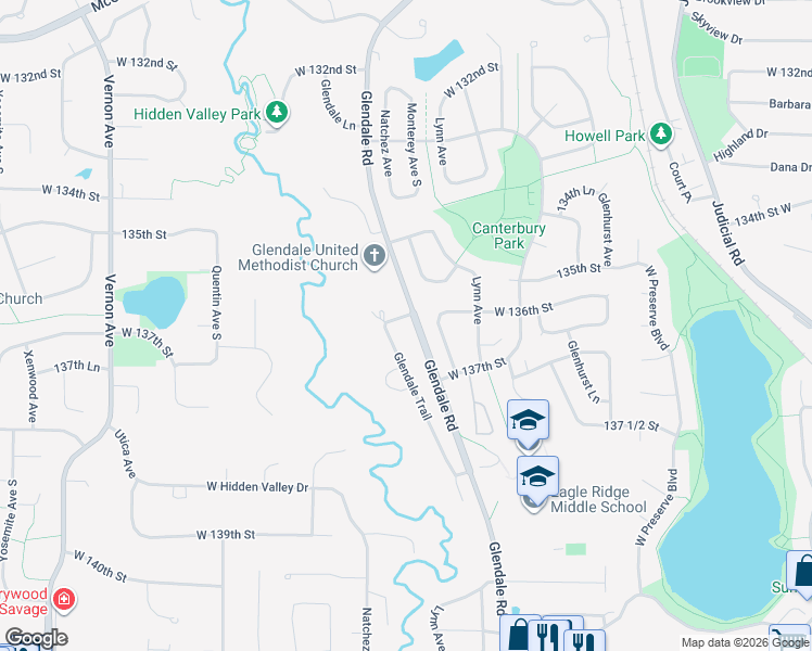 map of restaurants, bars, coffee shops, grocery stores, and more near 13560 Glendale Trail in Savage