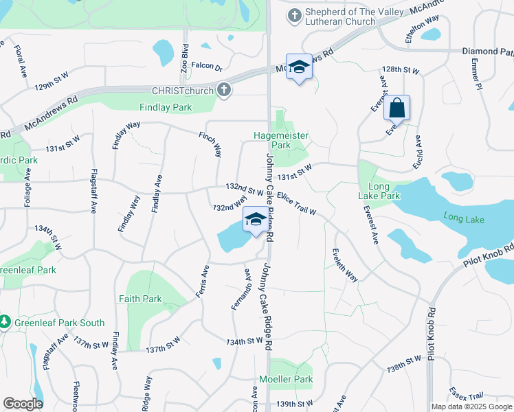 map of restaurants, bars, coffee shops, grocery stores, and more near 6032 132nd Street West in Apple Valley