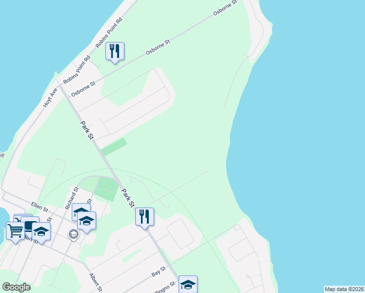 map of restaurants, bars, coffee shops, grocery stores, and more near 185 Park Street in Simcoe County