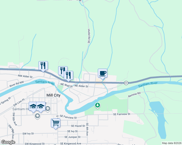 map of restaurants, bars, coffee shops, grocery stores, and more near 431 Northeast Cherry Street in Mill City