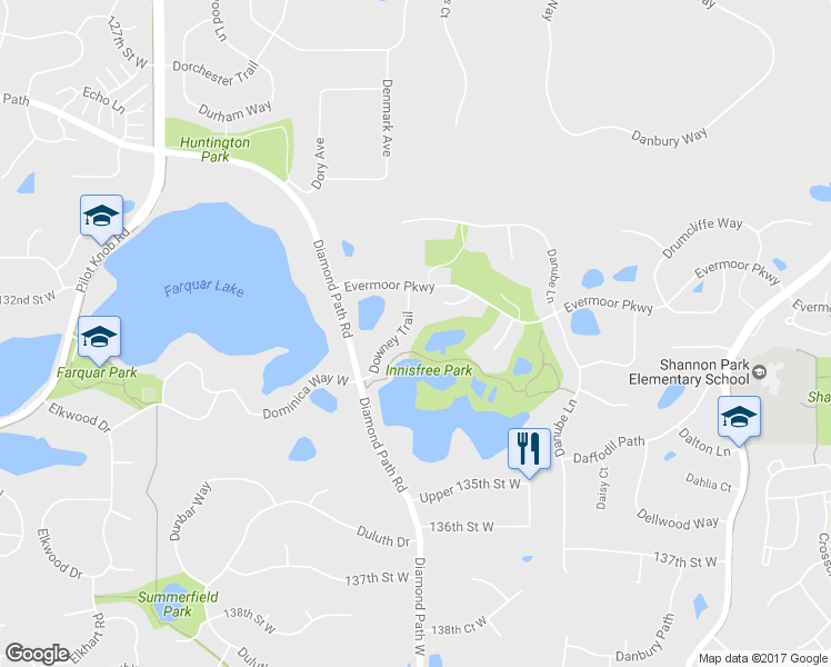 map of restaurants, bars, coffee shops, grocery stores, and more near 13252 Downey Trail in Apple Valley
