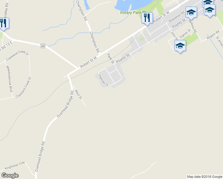 map of restaurants, bars, coffee shops, grocery stores, and more near 53 Therrien Court in Penetanguishene