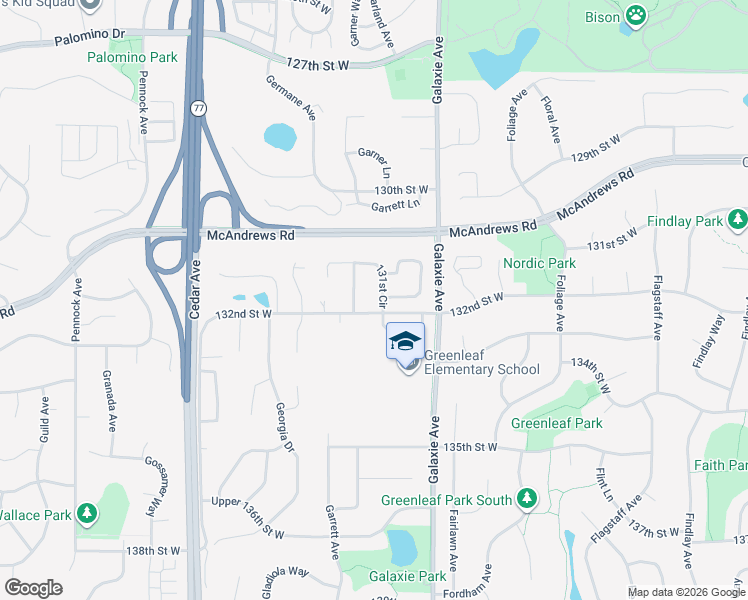 map of restaurants, bars, coffee shops, grocery stores, and more near 7100 132nd Street West in Apple Valley