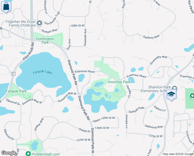 map of restaurants, bars, coffee shops, grocery stores, and more near 13252 Downey Trail in Apple Valley