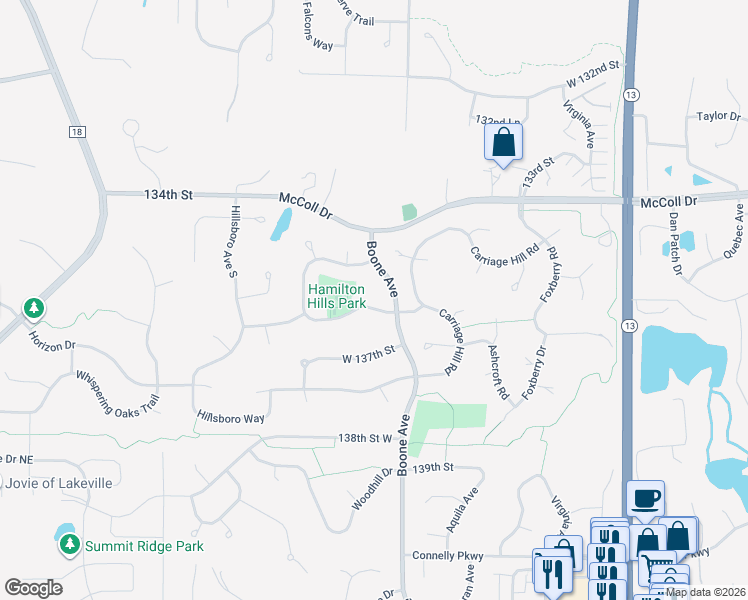 map of restaurants, bars, coffee shops, grocery stores, and more near 8654 Carriage Hill Court in Savage