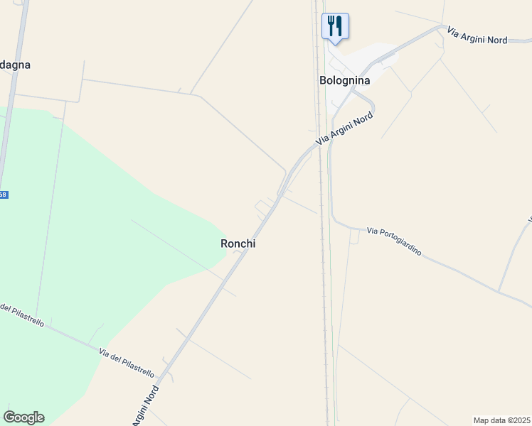 map of restaurants, bars, coffee shops, grocery stores, and more near 3579 Via Argini Nord in Ronchi