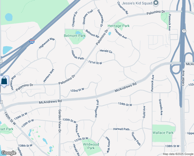 map of restaurants, bars, coffee shops, grocery stores, and more near 8477 133rd Street Court in Apple Valley