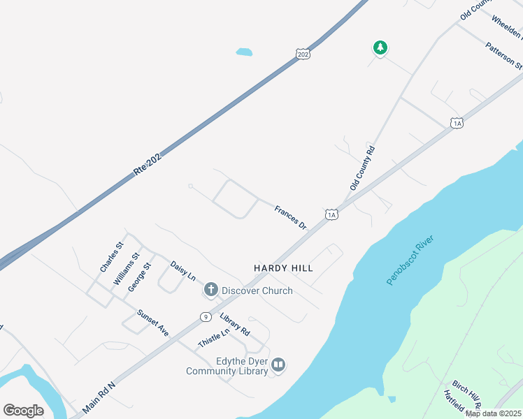 map of restaurants, bars, coffee shops, grocery stores, and more near 18 Frances Drive in Hampden
