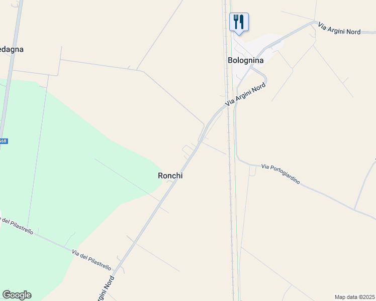 map of restaurants, bars, coffee shops, grocery stores, and more near 3579 Via Argini Nord in Ronchi