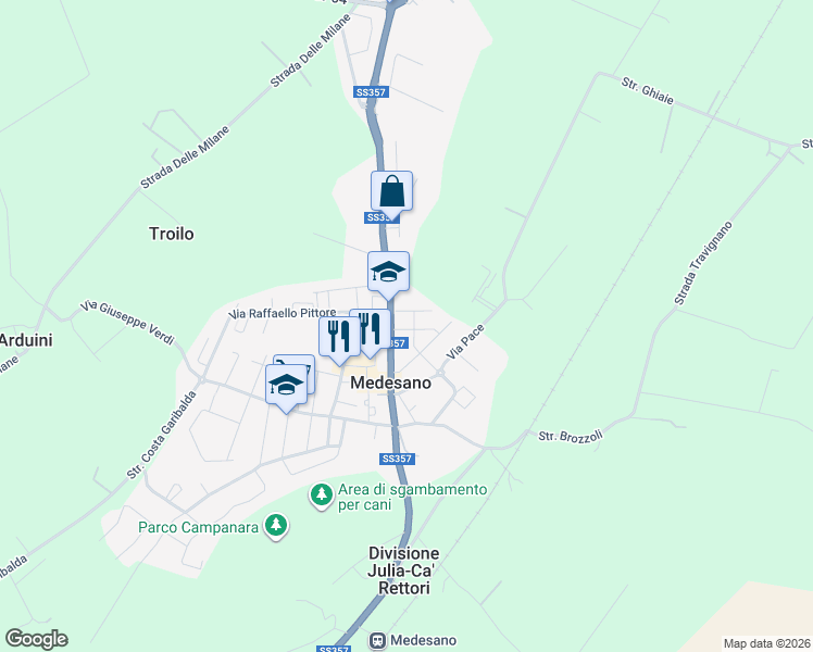 map of restaurants, bars, coffee shops, grocery stores, and more near 4 Via Giovanni Pascoli in Medesano