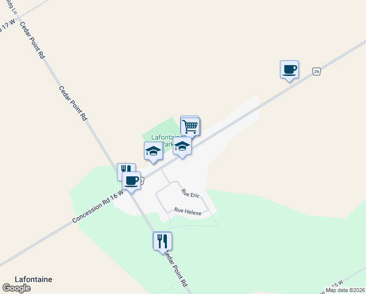 map of restaurants, bars, coffee shops, grocery stores, and more near 336 Lafontaine Road West in Simcoe County