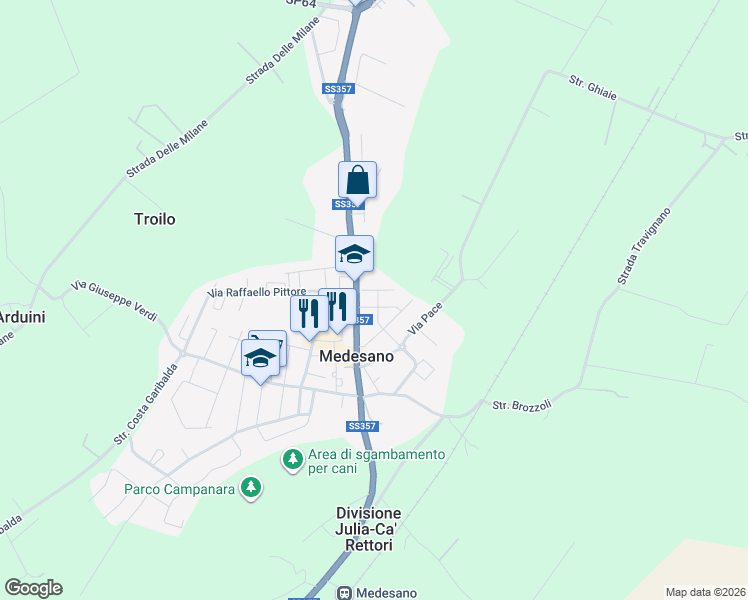 map of restaurants, bars, coffee shops, grocery stores, and more near 4 Via Giovanni Pascoli in Medesano