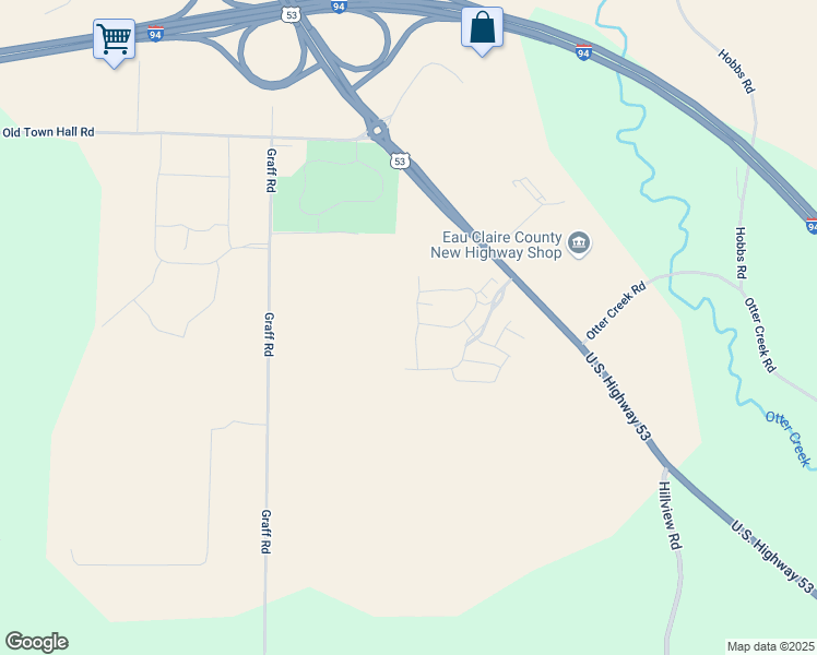 map of restaurants, bars, coffee shops, grocery stores, and more near 5864 Southern Way in Eau Claire