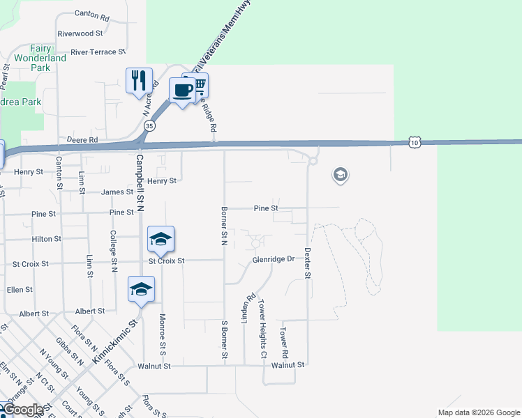 map of restaurants, bars, coffee shops, grocery stores, and more near 1602-1608 Pine Street in Prescott