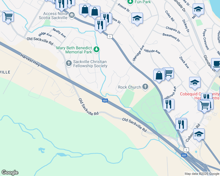 map of restaurants, bars, coffee shops, grocery stores, and more near 46 Contessa Court in Lower Sackville