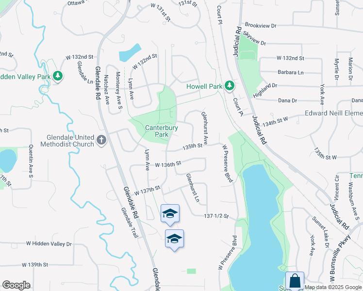 map of restaurants, bars, coffee shops, grocery stores, and more near 4110 135th Street in Savage