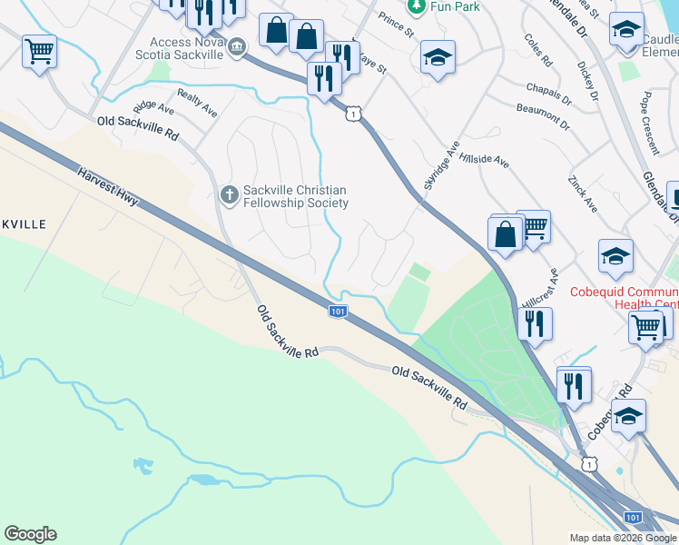 map of restaurants, bars, coffee shops, grocery stores, and more near 51 Contessa Court in Lower Sackville