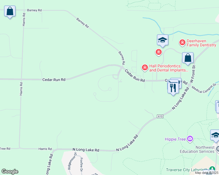 map of restaurants, bars, coffee shops, grocery stores, and more near Buteo Drive in Traverse City