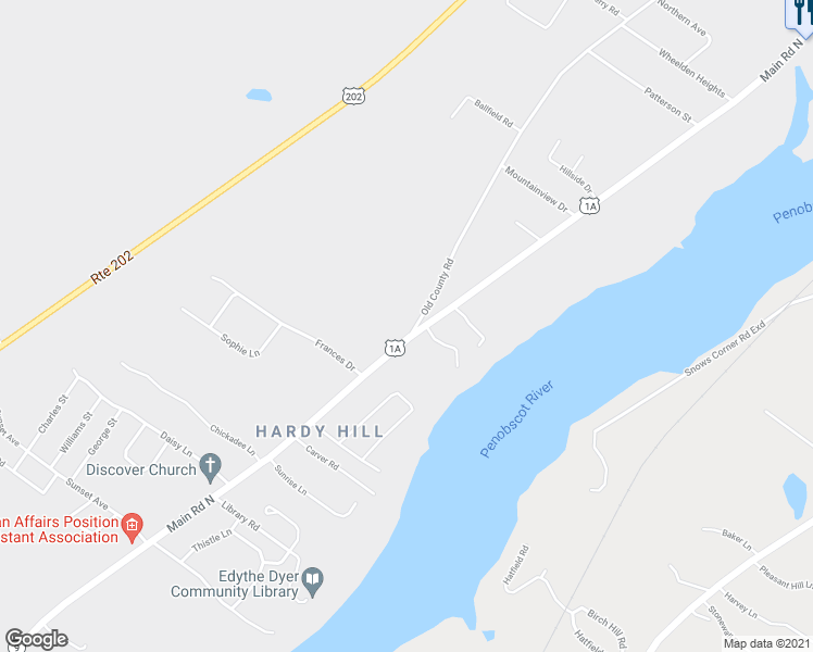 map of restaurants, bars, coffee shops, grocery stores, and more near 4 Old County Road in Hampden