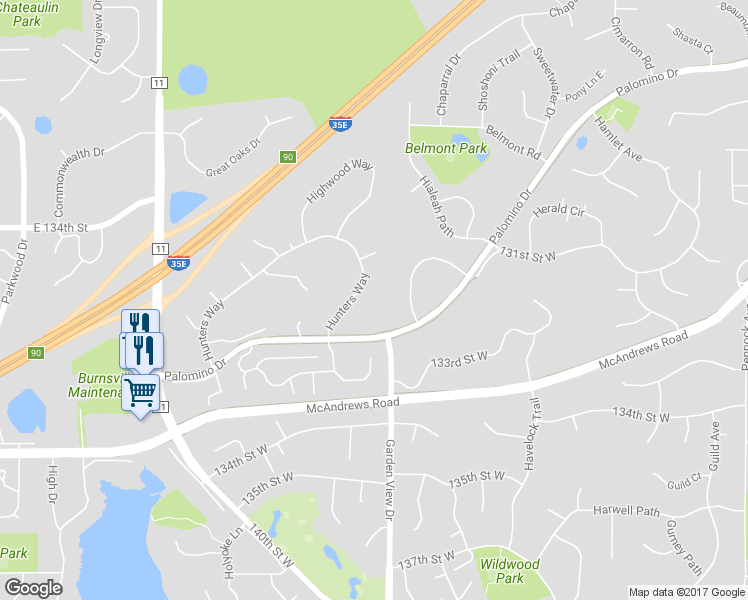 map of restaurants, bars, coffee shops, grocery stores, and more near 8655 Hunters Way in Apple Valley