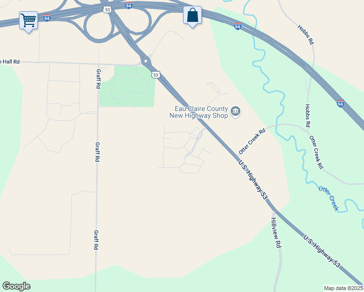 map of restaurants, bars, coffee shops, grocery stores, and more near 6391 Prairie Circle South in Eau Claire