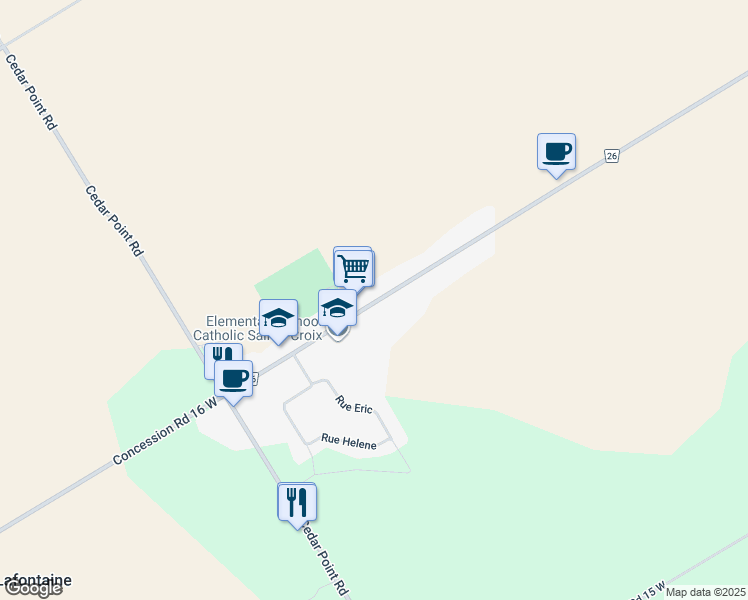 map of restaurants, bars, coffee shops, grocery stores, and more near 328 Concession Road 16 West in Simcoe County