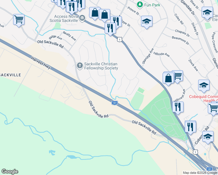 map of restaurants, bars, coffee shops, grocery stores, and more near 10 Abbey Dale Court in Lower Sackville