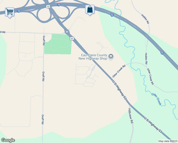 map of restaurants, bars, coffee shops, grocery stores, and more near 6475 Prairie Park Circle North in Eau Claire