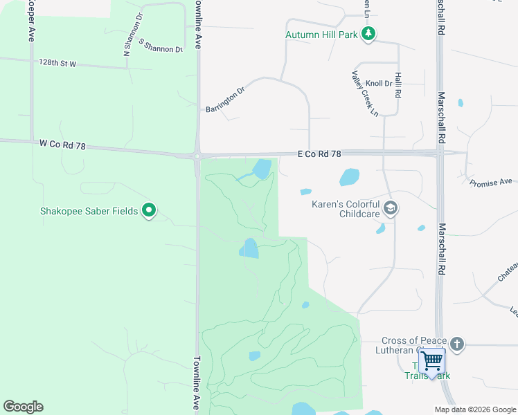 map of restaurants, bars, coffee shops, grocery stores, and more near 2338 Abbey Point in Shakopee