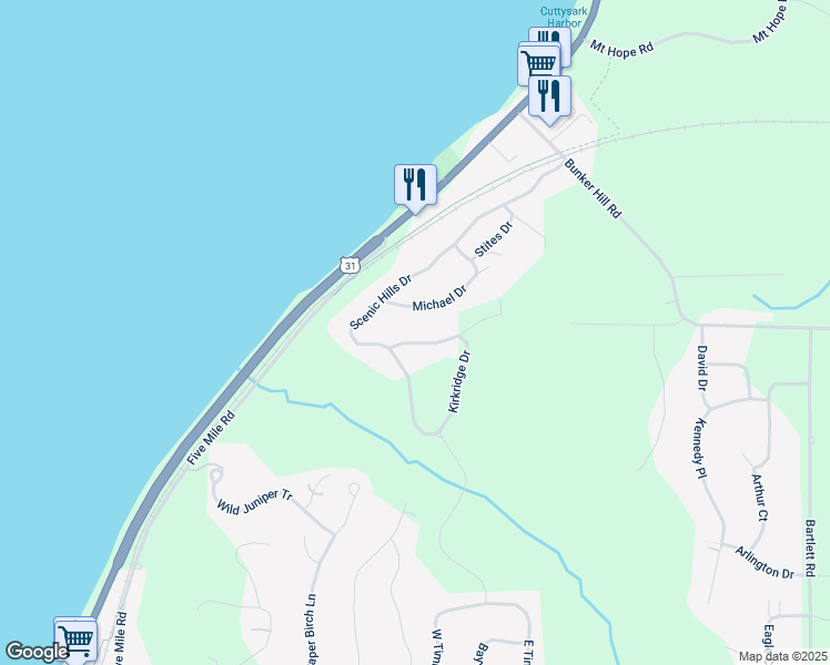 map of restaurants, bars, coffee shops, grocery stores, and more near 3200-3284 Kirkridge Drive in Williamsburg
