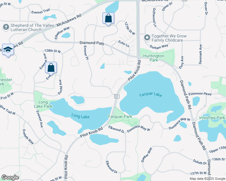 map of restaurants, bars, coffee shops, grocery stores, and more near 13198 Elderberry Court in Apple Valley