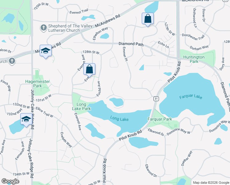 map of restaurants, bars, coffee shops, grocery stores, and more near 13140 Ensley Avenue in Apple Valley