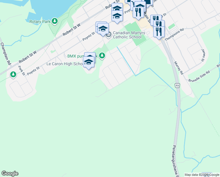 map of restaurants, bars, coffee shops, grocery stores, and more near 49 Beausoleil Drive in Penetanguishene