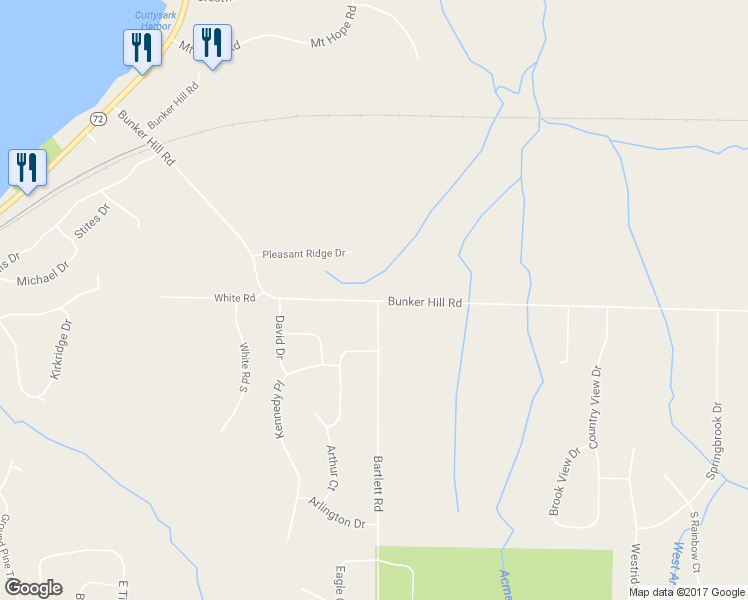 map of restaurants, bars, coffee shops, grocery stores, and more near Bunker Hill Road in Williamsburg