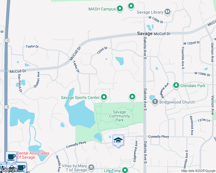 map of restaurants, bars, coffee shops, grocery stores, and more near 13554 Kentucky Avenue in Savage