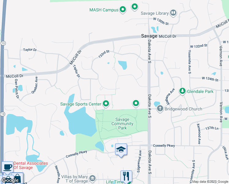 map of restaurants, bars, coffee shops, grocery stores, and more near 13554 Kentucky Avenue in Savage