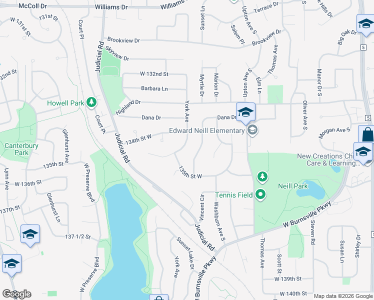 map of restaurants, bars, coffee shops, grocery stores, and more near 3112 135th Street West in Burnsville