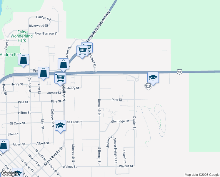 map of restaurants, bars, coffee shops, grocery stores, and more near 1531 James Street in Prescott