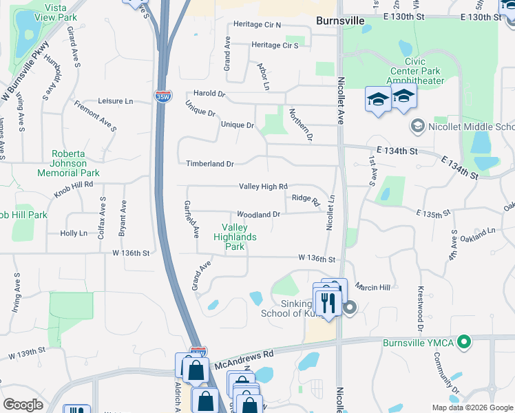 map of restaurants, bars, coffee shops, grocery stores, and more near 209 Valley High Road in Burnsville