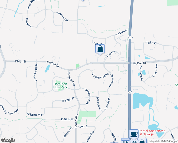 map of restaurants, bars, coffee shops, grocery stores, and more near 8552 Carriage Hill Road in Savage