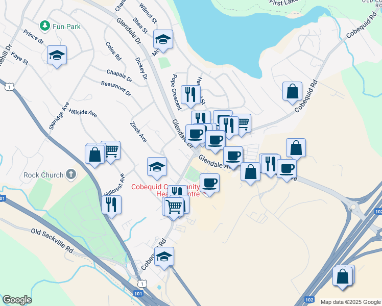 map of restaurants, bars, coffee shops, grocery stores, and more near 218 Cobequid Road in Lower Sackville