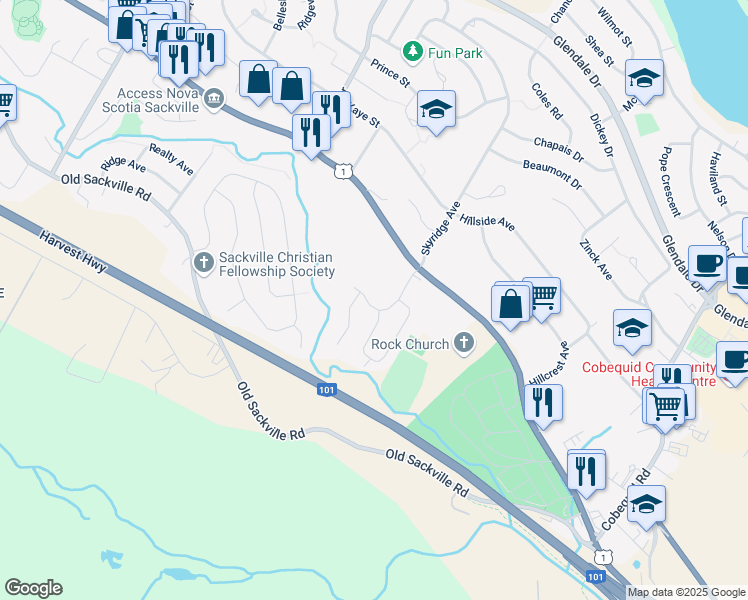 map of restaurants, bars, coffee shops, grocery stores, and more near 47 Armoyan Drive in Lower Sackville
